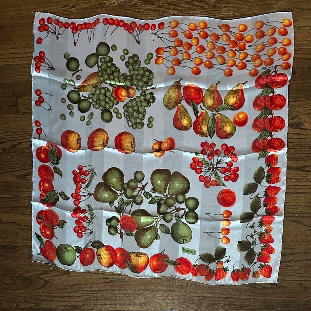 Burberry Green and Red Fruit Print Scarf